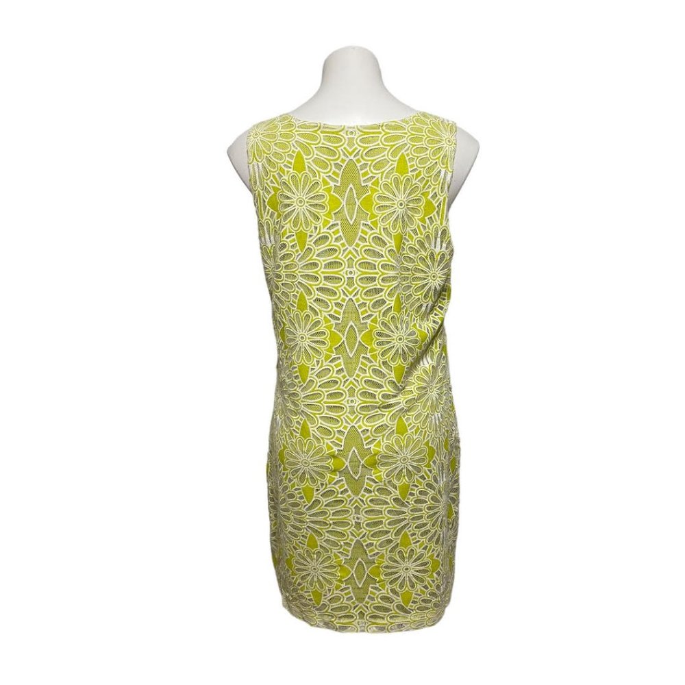 Bell Badgley Mischka Size 12 Pea Green Floral Mesh Sleeveless Crewneck Dress - Picture 5 of 8